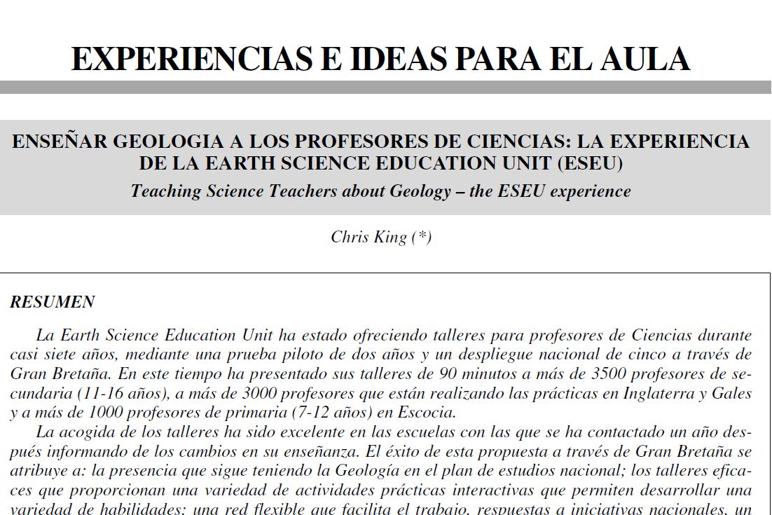 Enseñar geología a los profesores de ciencias: la experiencia de la Earth Science Eduation Unit (ESEU)
